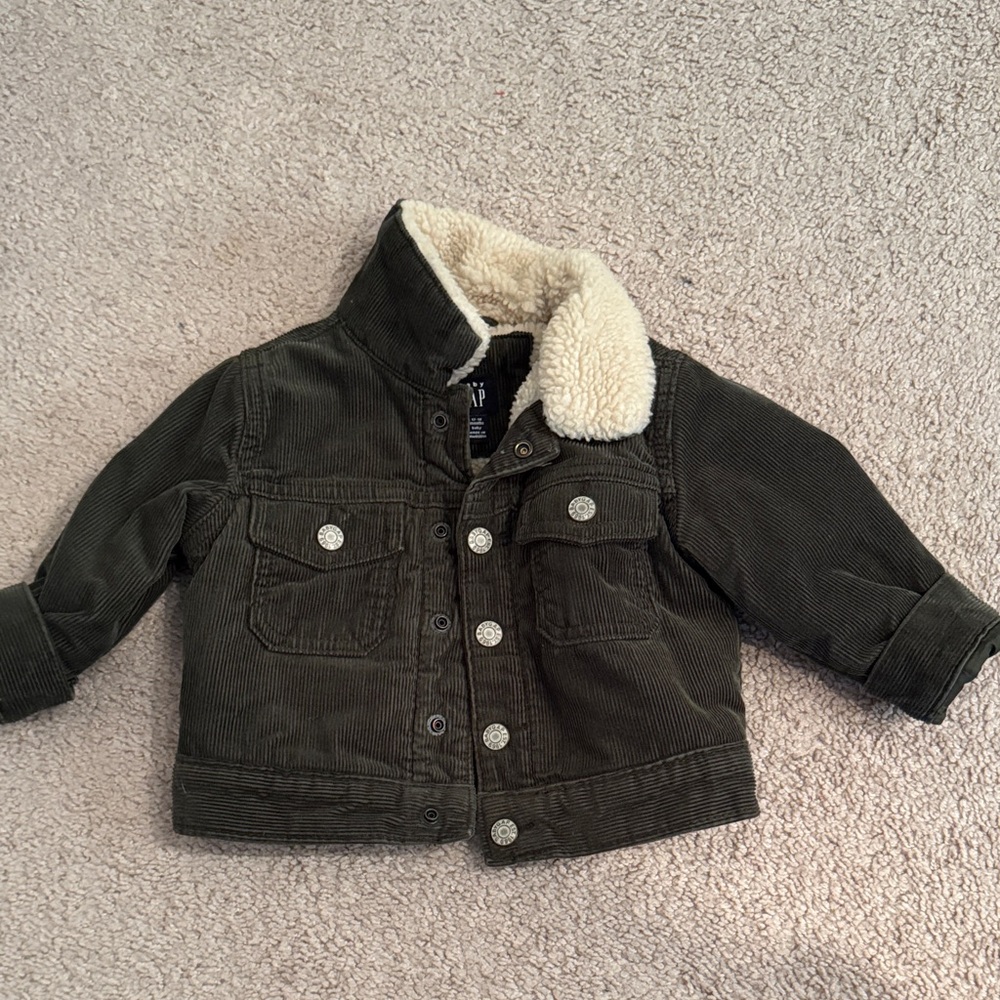 GAP Kids Olive Corduroy Jacket with Sherpa Collar 12-18M